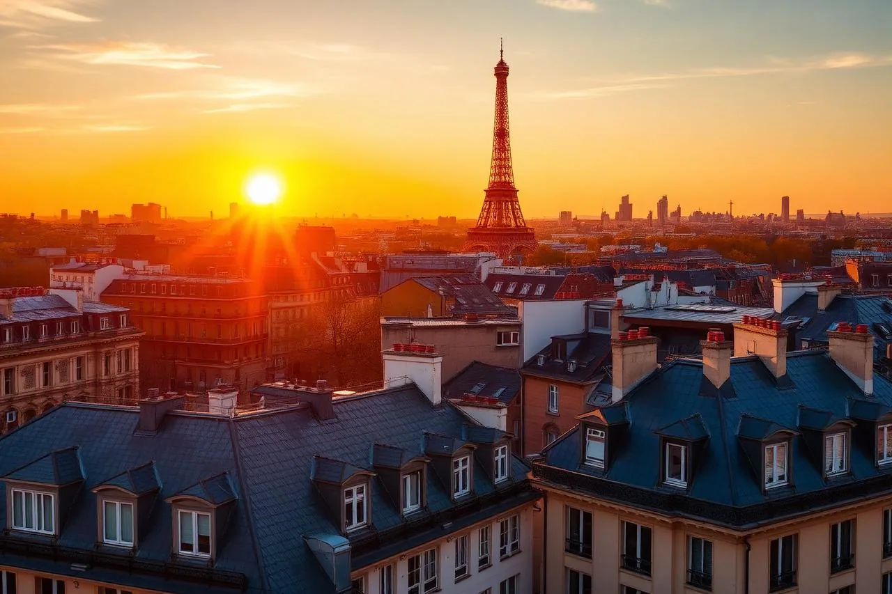 Paris rooftops at sunset