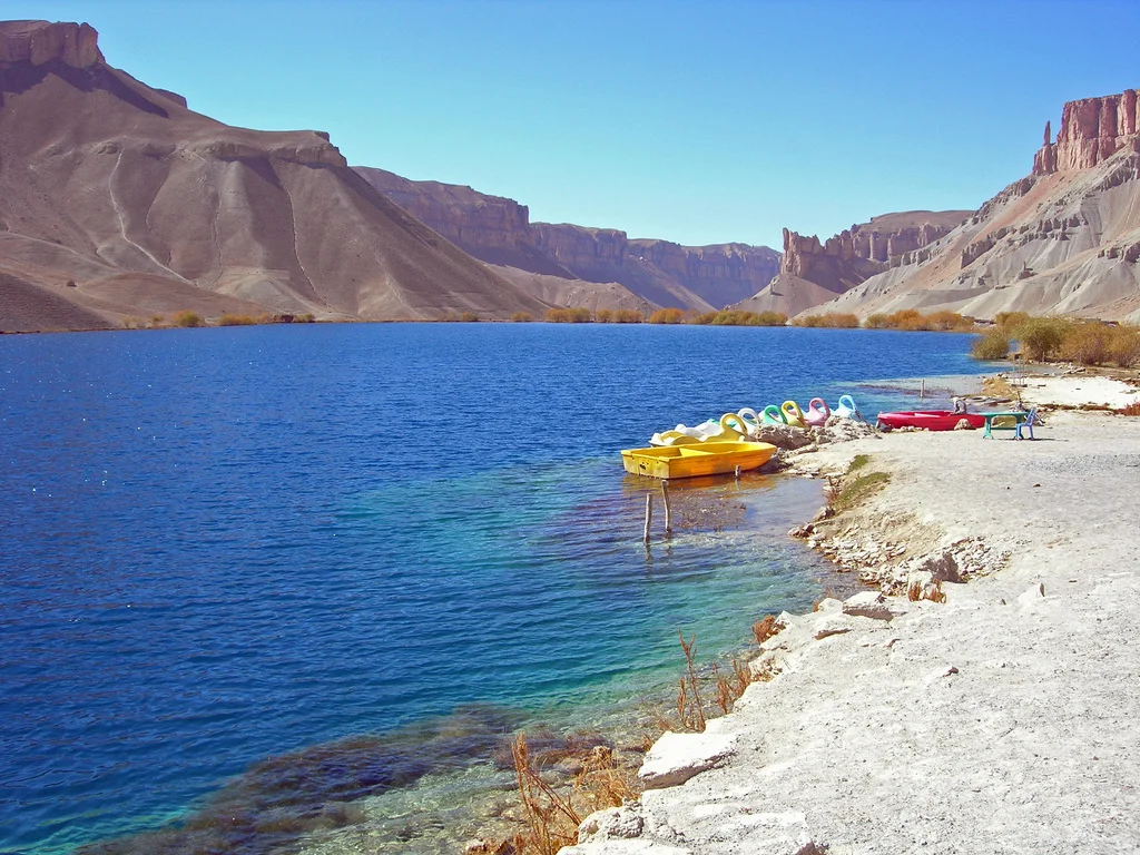 Blue lakes and limestone cliffs at Band-e-Amir in Afghanistan